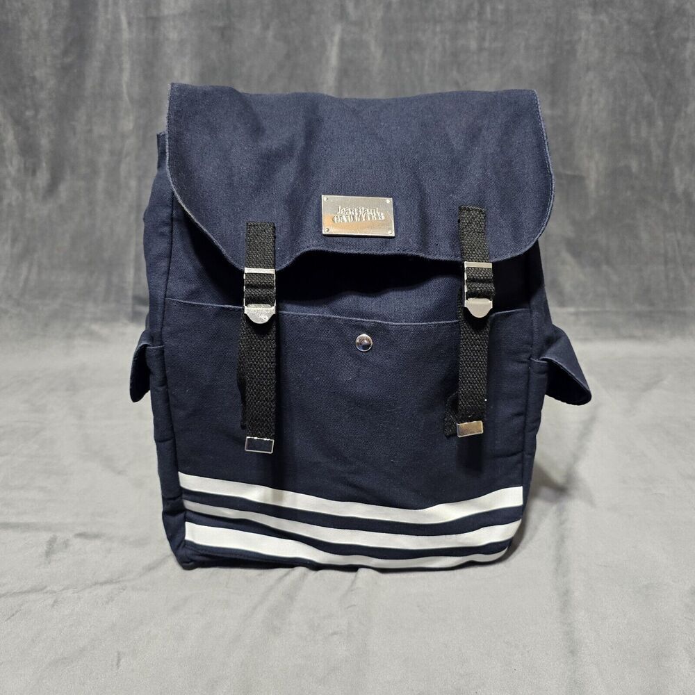 Jean Paul Gaultier Canvas Navy White Medium Backpack With Adjustable Strap